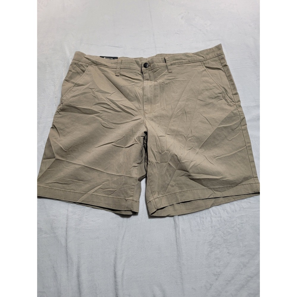 NWT Member's Mark Flat Front Short Mens 40 Khaki‎ Stretch 9 Inch Inseam Cotton